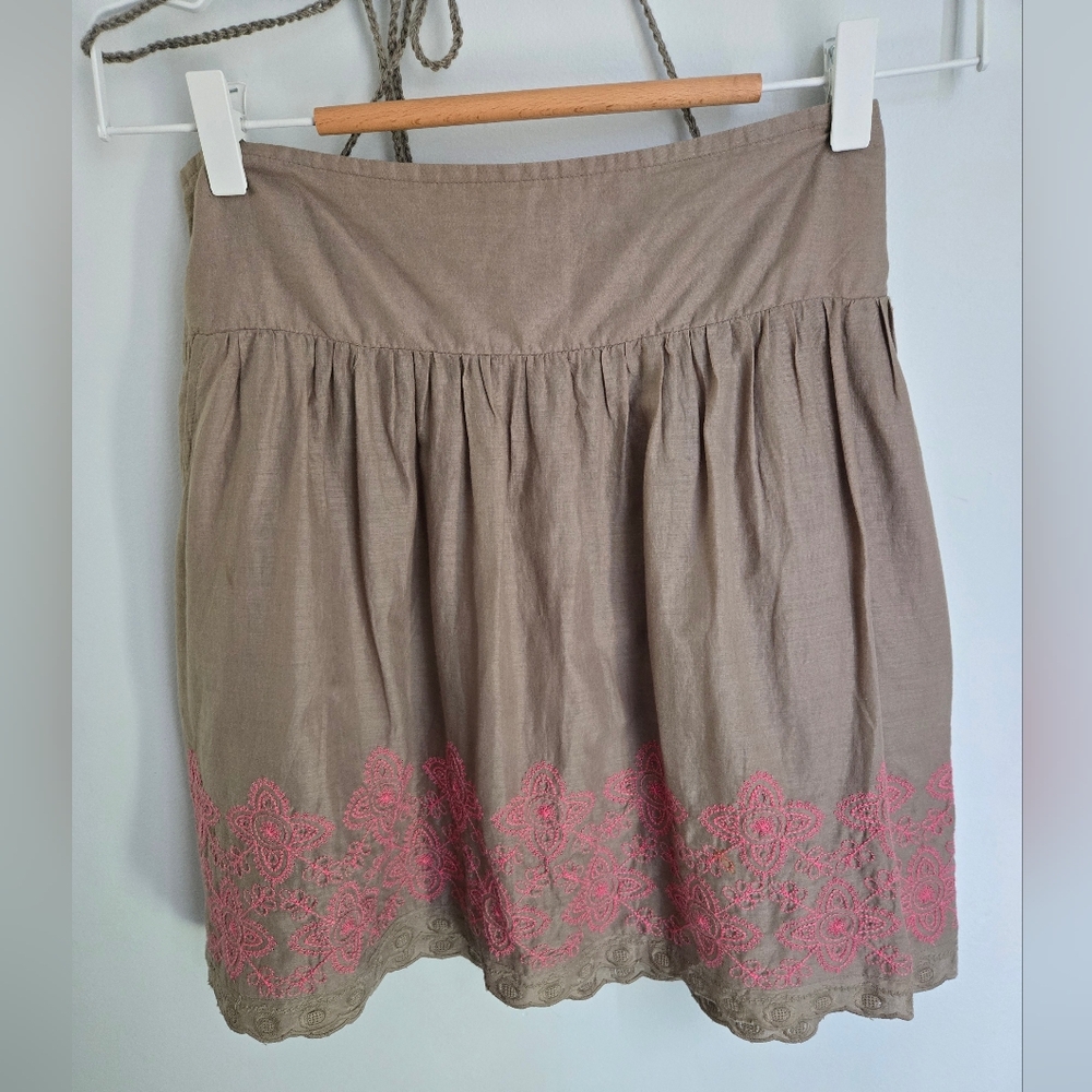 LUCKY BRAND Tan Cotton Mini Skirt with Embroidered Embellishments